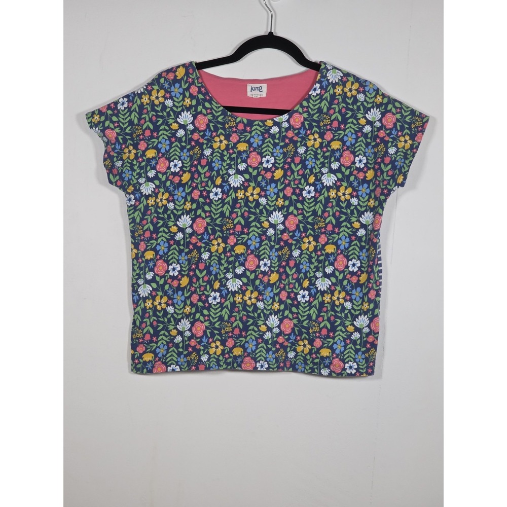 Kite Womens 8 Organic Cotton Floral Short Sleeve Tunic Top Tee Multicolor